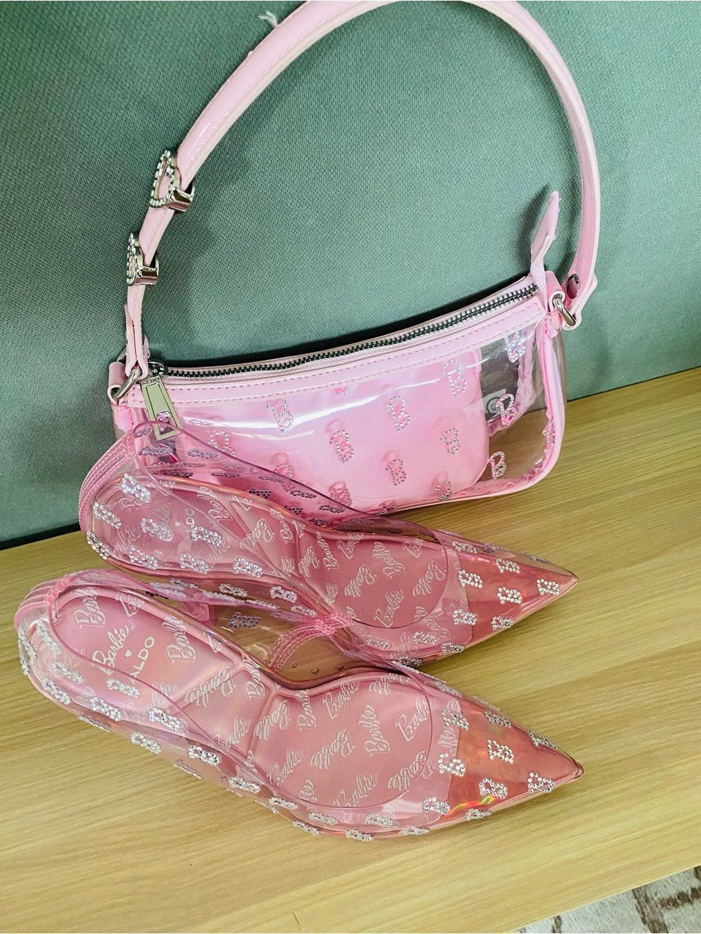 🛍️ALDO X Barbie Pink Clear Heels with Matching Pink Clear Shoulder Bag